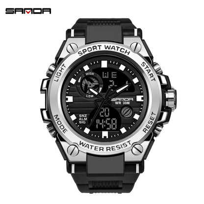 SANDA Montres de luxe haut de gamme pour homme, montre militaire, montre-bracelet sportive étanche, montre à double affichage, Relogio Masculino