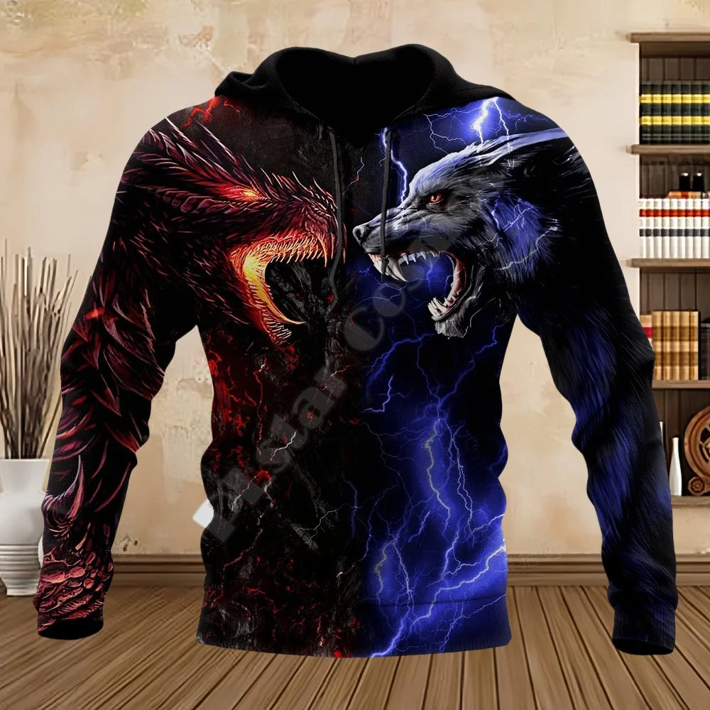 Sweatshirts med tatoveringsdrage, forår og efterår, 3D-print, hættetrøjer til mænd, langærmede unisex streetwear-sweatshirts, casual sweatshirts til mænd