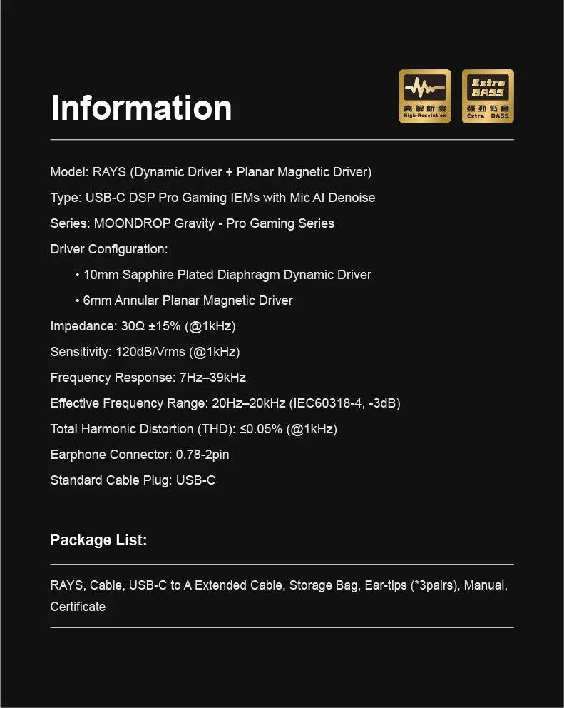 MOONDROP RAYS Gaming Earphones Gravity USB-C DSP Game Sound Card Professional Gaming lEMs Co-tuned with Professional Players