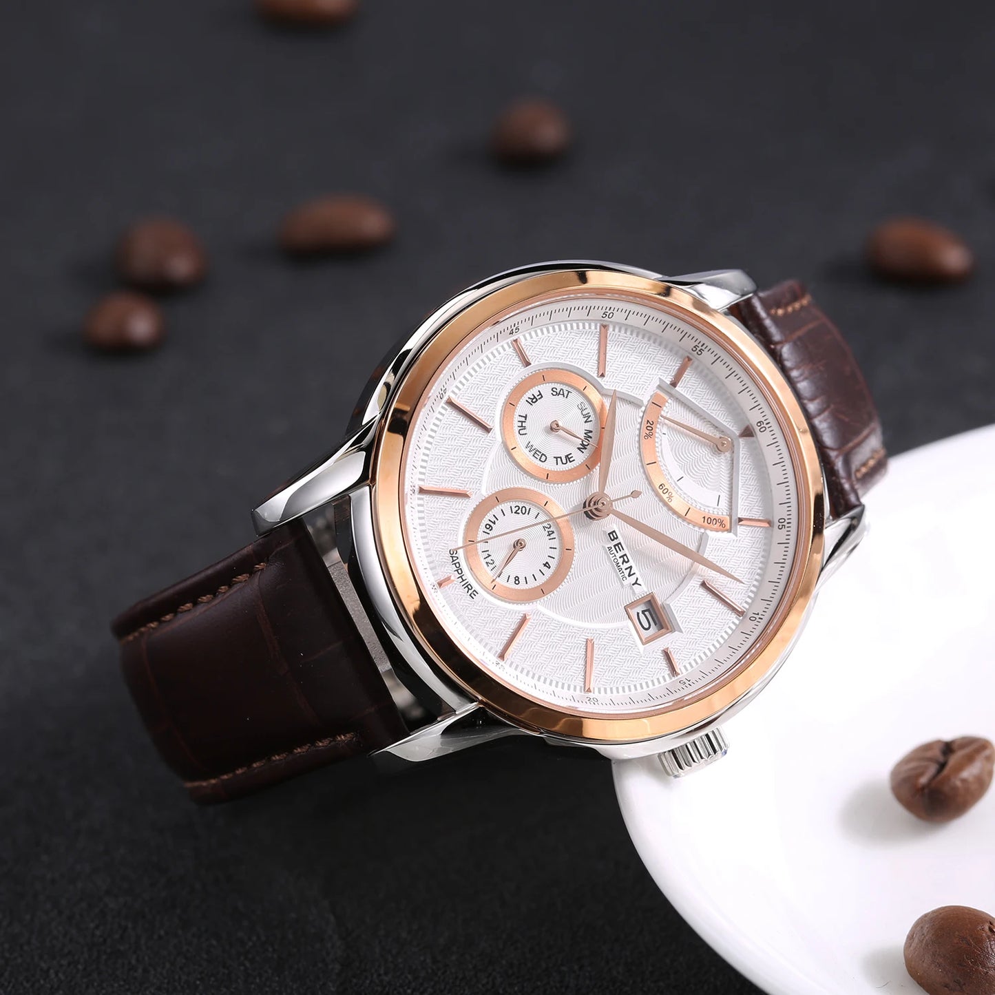 BERNY Luxury Automatic Watches for Men Fashion Elegant Mechanical Wristwatch Sapphire Date Week High-end Men's Dress Watch