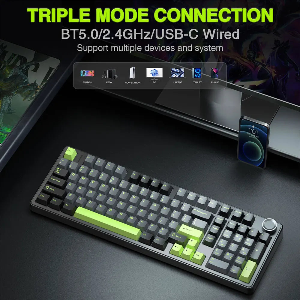 AULA F99PRO Wireless Gaming Keyboard Gasket Structure Compatible with 3/5 Pins Hot-swap Mechanical Keyboard with Media Knob