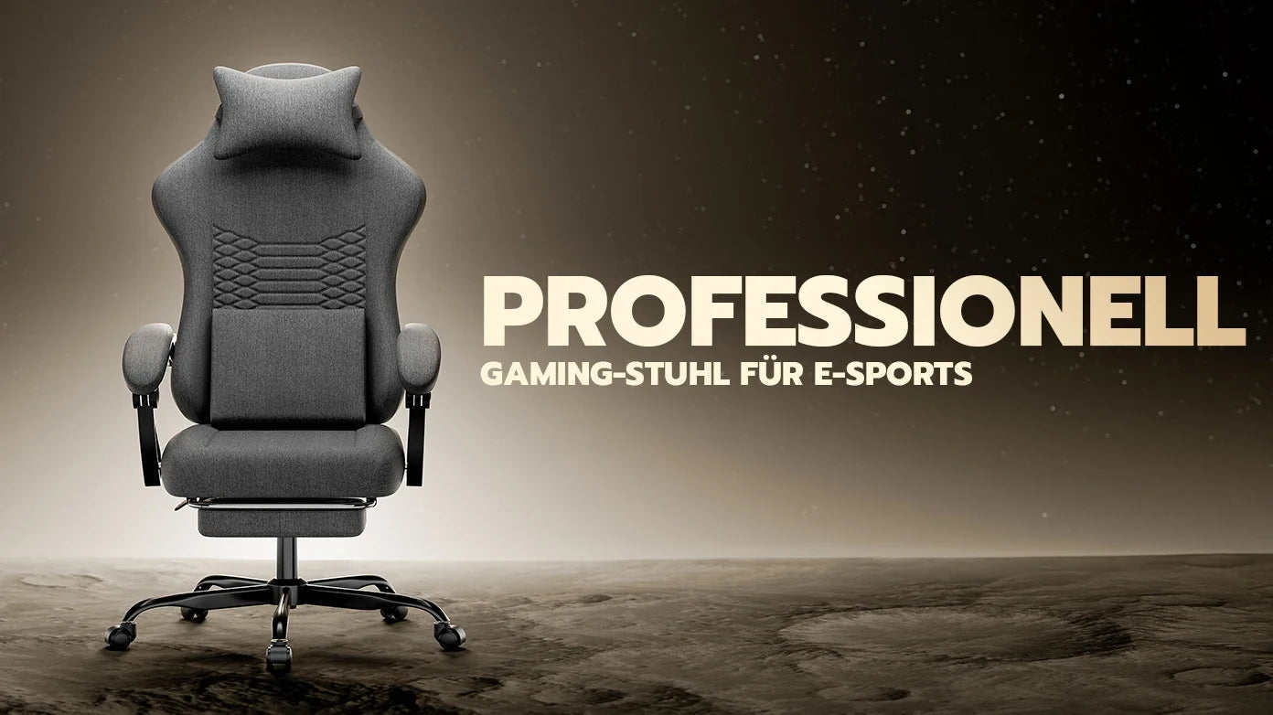 Dark Gray Fabric Gaming Chair, Massage Office Chair with Headrest, Ergonomic Racing Design, Adjustable Footrest, for PC Gamers