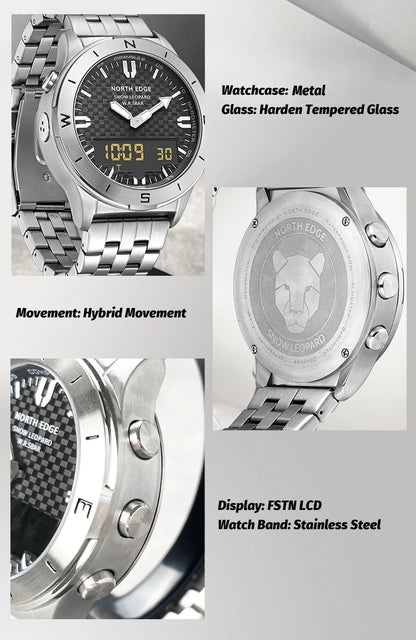 NORTH EDGE Men's Sports Digital Watch Waterproof 50M Altimeter Barometer Compass Business Luxury Men's Watch Outdoor Smartwatch