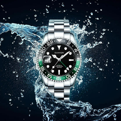 Orologio da uomo GUANQIN GMT 2025, nuovo orologio automatico da uomo NH34, meccanico da polso, vetro zaffiro, acciaio inox, per mancini