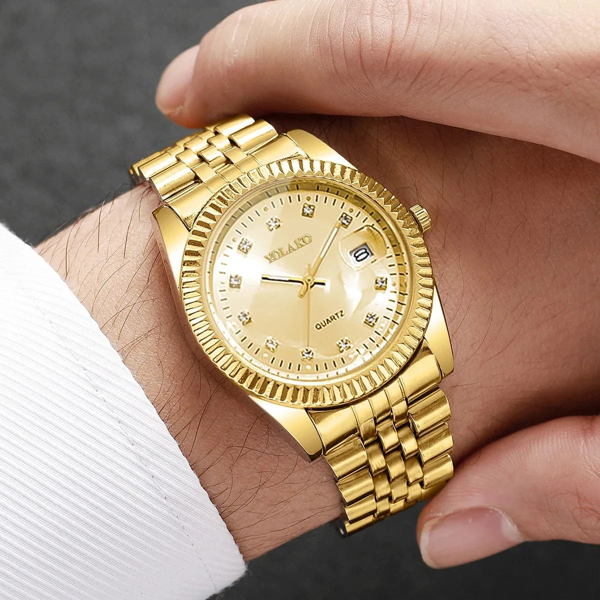 Montre-bracelet de luxe pour homme à quartz avec calendrier, tendance, strass, en acier, montre d'affaires pour homme, Reloj Hombre, cadeau (sans boîte)
