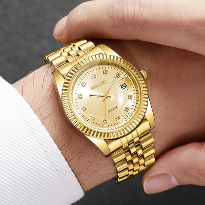 Montre-bracelet de luxe pour homme à quartz avec calendrier, tendance, strass, en acier, montre d'affaires pour homme, Reloj Hombre, cadeau (sans boîte)