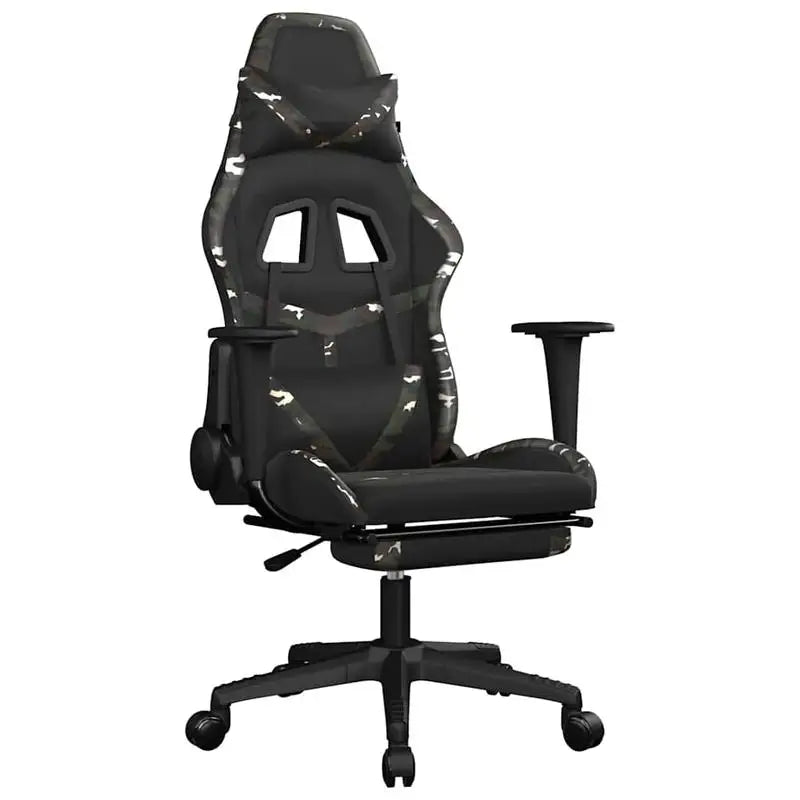 Gaming Chair Massage Footrest Black & Camouflage 67X64X116-127 cm in Imitation Leather, 360 Adjustable Reclining Seat ° Load Capacity 110 kg