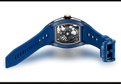 Reloj de pulsera MINI FOCUS para hombre, negro, a la moda, resistente al agua, mecánico automático, con manecillas luminosas, correa de silicona y esfera tonneau