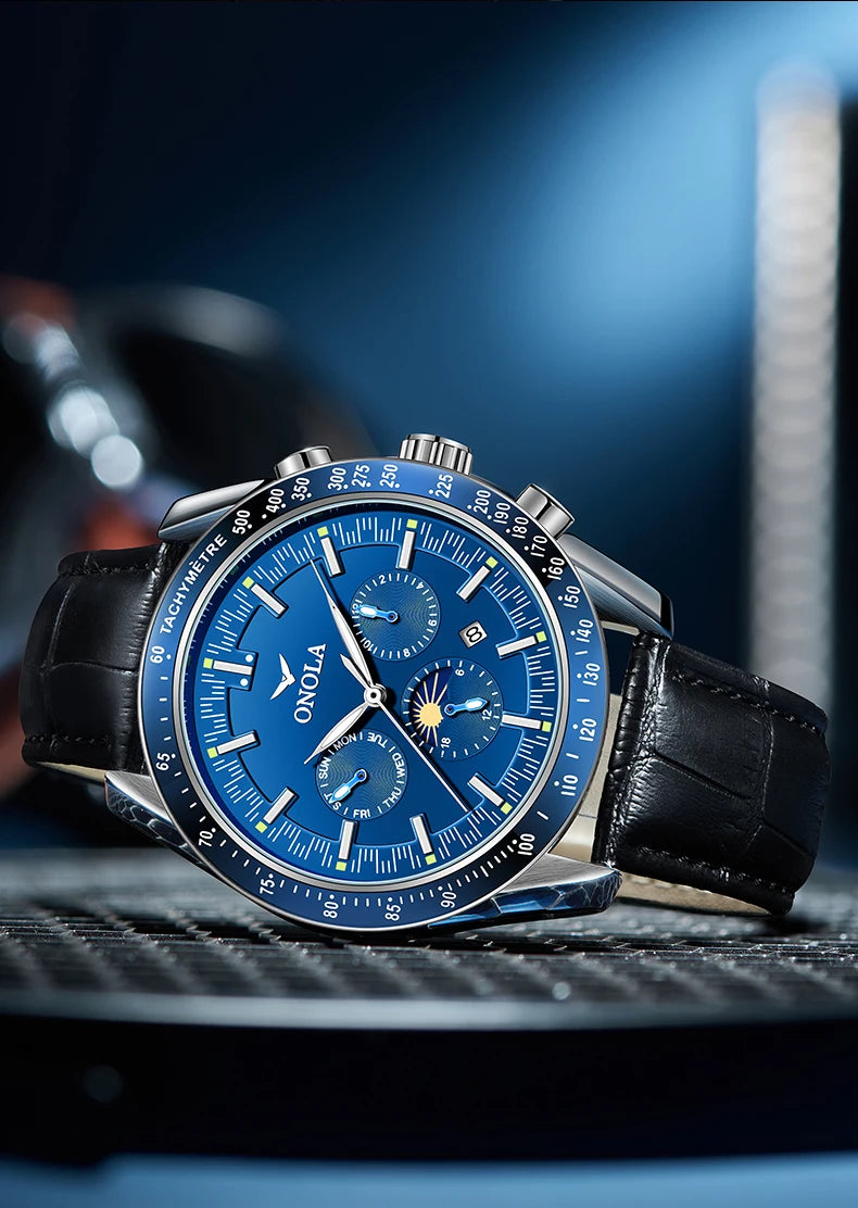 Orologio meccanico da uomo ONOLA – Orologio automatico di lusso dallo stile casual, con cinturino in pelle e quadrante traforato