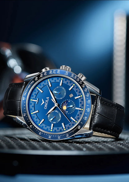 Orologio meccanico da uomo ONOLA – Orologio automatico di lusso dallo stile casual, con cinturino in pelle e quadrante traforato