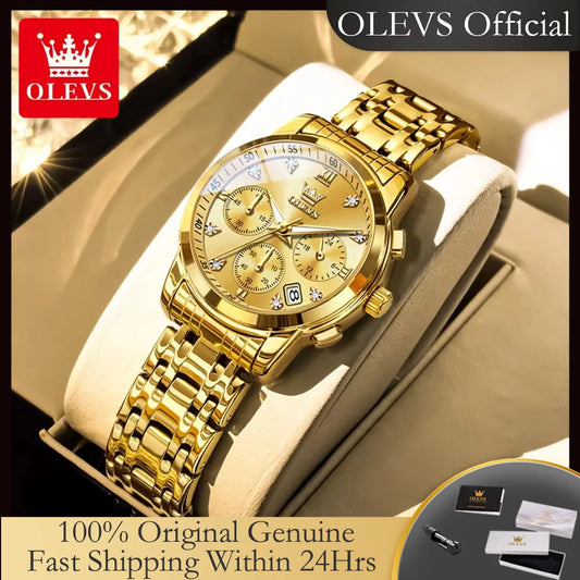 OLEVS 2858 Chronograph Quartz Wristwatches for Woman Fashion Elegant Classic Auto Date Waterproof Stainless Steel Women's Watch