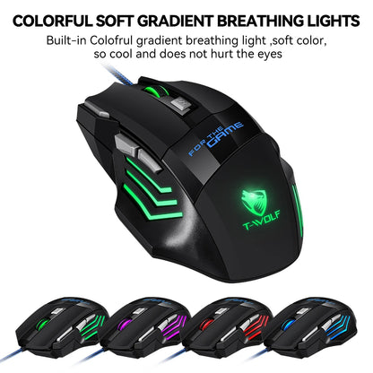 T-WOLF Wired Gaming Mouse 7-Button RGB Backlit Ergonomic Mechanical Mouse for PC Gamer