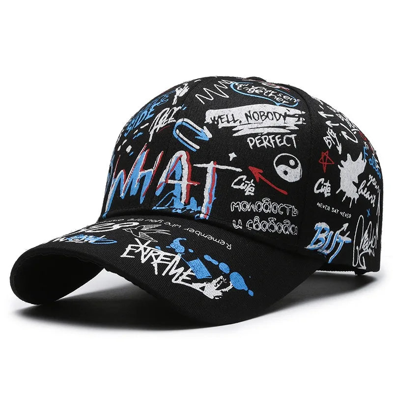 Nieuwe modieuze graffiti baseballpet van katoen voor dames en heren, unisex snapback met print, trendy hiphop-pet voor buiten voor dames en heren