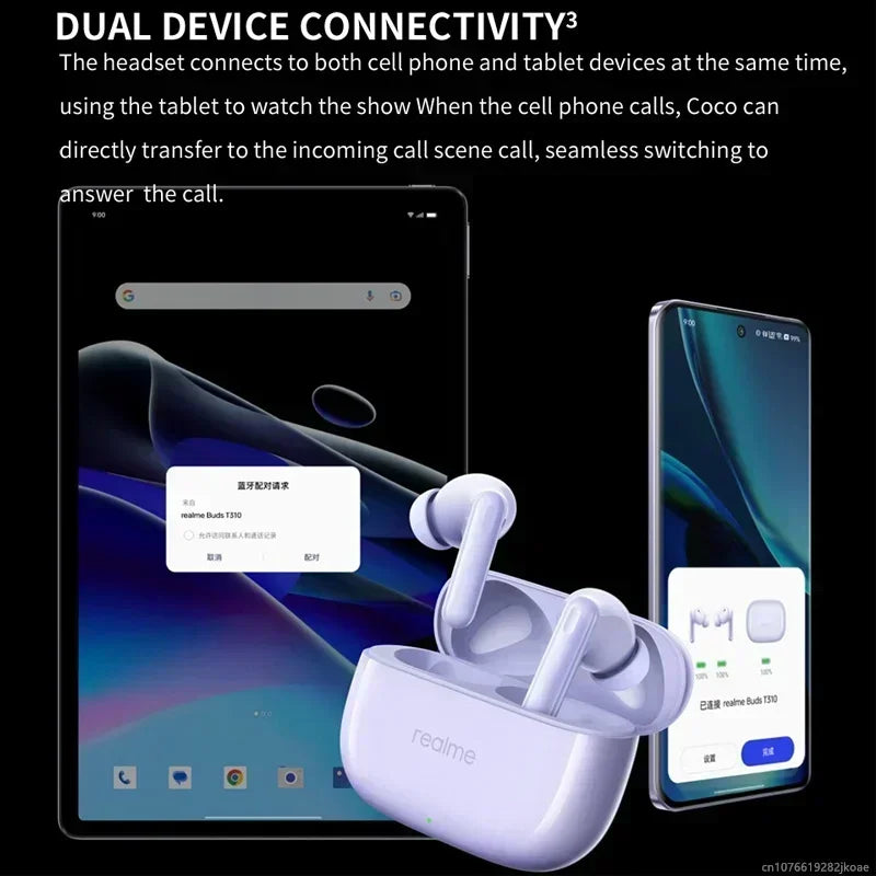 realme Buds T310 Earphones 46dB Active Noise Cancelling HiFi Wireless Headphones Bluetooth 5.4 Game Music Headset Long Standby