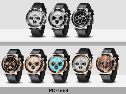 Originale neue PAGANI DESIGN PD-1664 Luxus-Herrenuhr mit japanischem VK63-Quarzwerk, Saphirglas, wasserdichtem Chronographen, Gold