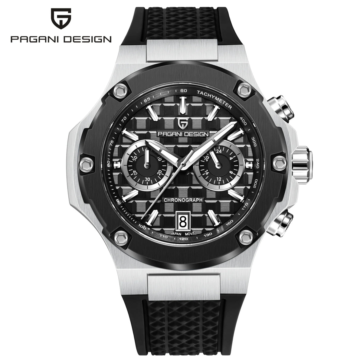 Orologio da uomo PAGANI DESIGN – Cronografo sportivo di lusso in oro rosa, dotato di un movimento al quarzo giapponese VK64 e di un cinturino in gomma fluorurata.
