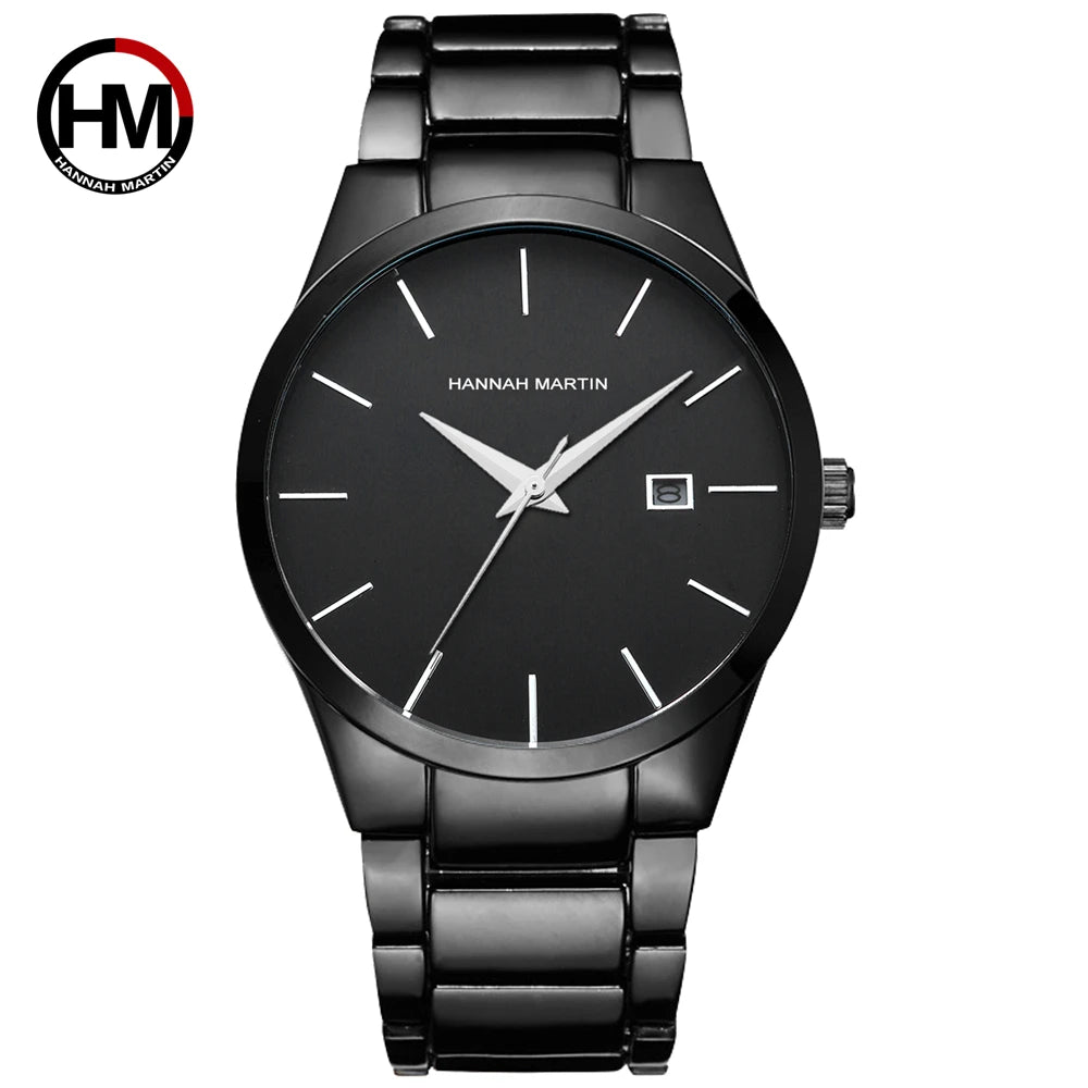 Hannah Martin Herrenuhr, Edelstahlgehäuse, Quarzwerk, 41-mm-Zifferblatt, Business-Stil, mit Kalenderanzeige (Imitation)