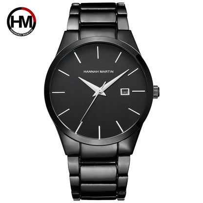 Hannah Martin Herrenuhr, Edelstahlgehäuse, Quarzwerk, 41-mm-Zifferblatt, Business-Stil, mit Kalenderanzeige (Imitation)