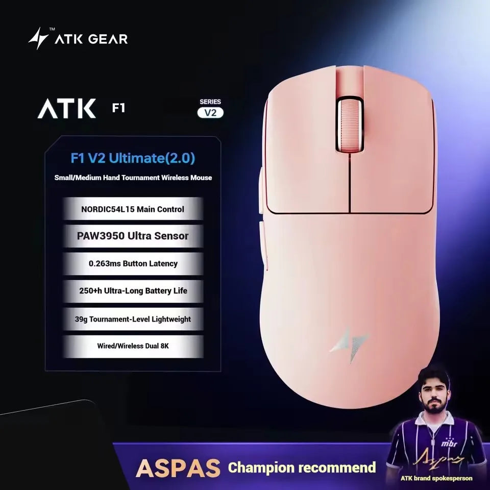 ATK Blazing Sky F1 V2 Ultimate Wireless Gaming Mouse Dual-Mode Lightweight PAW3950 Ultra Dual 8KHz Low Latency Ergonomic Extreme
