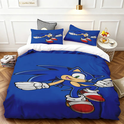 Cartoon Duvet Cover Set , Washable Cotton Bedding – S-Sonic-S The H-Hedgehog Movie Theme Student Bedroom Decor for All Seasons