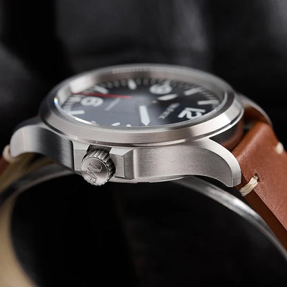 Milifortic Military Watch 39mm NH38 Automatic Mechanical Movement Retro Sapphire Crystal BGW9 Lume Leather Strap 10Bar Watch Men