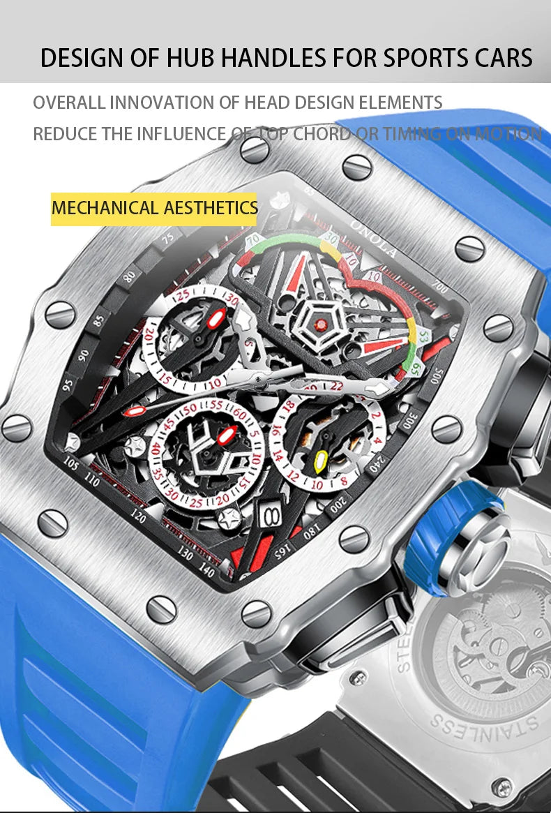 New Luxury Men Watch ONOLA Fashion Fully Automatic Mechanical Watches Man Unique Design Waterproof Tape Watch Wristwatch