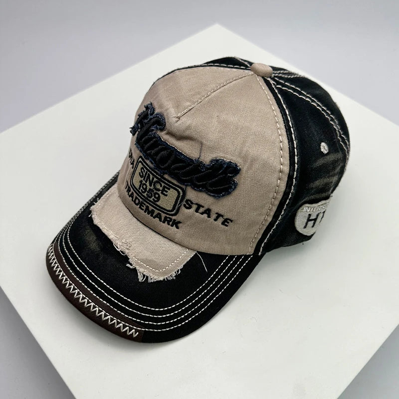 Bonés de basebol vintage coreanos lavados para homem e mulher, em algodão, com fecho snapback, bordado, design novo e versátil, letras bordadas, estilo casual desgastado