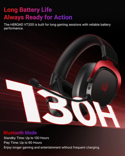 QCY Casque Gamer Sans Fil Heroad VT200 avec Microphone Détachable, Casque Over-Ear, Connexion Tri-Mode, Son Surround 7.1 pour PC, PS4 et PS5