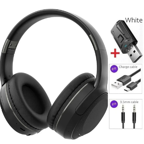 Wireless TV Headphones Bluetooth 5.0 USB Adaptor Stereo Headset Foldable Helmet Earbuds with Mic for Samsung TV PC Music