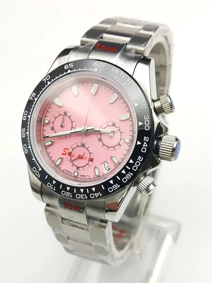 20 Colors dress 39mm Quartz Chronograph Sapphire Crystal Stainless Luminous Men's Watch VK63 Movement Calendar Strap