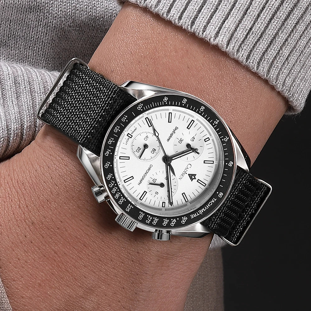 CADISEN Neue Herrenuhren Luxuriöse Quarz-Armbanduhr für Herren Saphirglas mit AR-Beschichtung Canvas VK68 Speed Chronograph Automatik