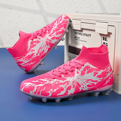 Chaussures de football Shock Cushion AG FG avec semelle extérieure épaisse en PU textile et TPU, réduisent la fatigue des pieds lors d'entraînements prolongés sur gazon naturel.