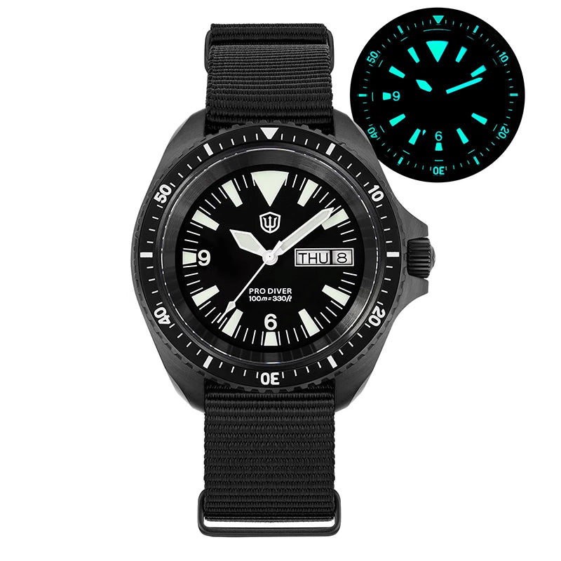 Watchdives WD1980 V3 Quartz Watch VH31 Sweep Movement Sapphire Vintage Watch 100m Waterproof Stainless Steel Luminous Mens Watch