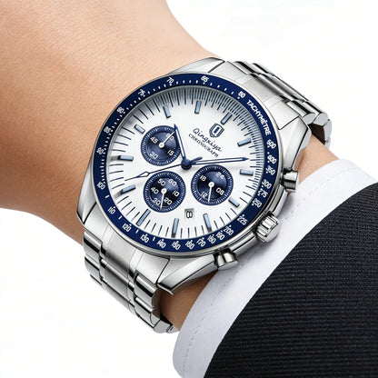 Orologio al quarzo da uomo, di marca di lusso, impermeabile e luminescente, in acciaio inossidabile, dotato di cronografo 24 ore e datario – Elegante orologio da uomo