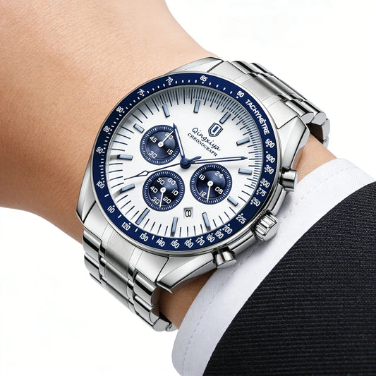 Orologio al quarzo da uomo, di marca di lusso, impermeabile e luminescente, in acciaio inossidabile, dotato di cronografo 24 ore e datario – Elegante orologio da uomo