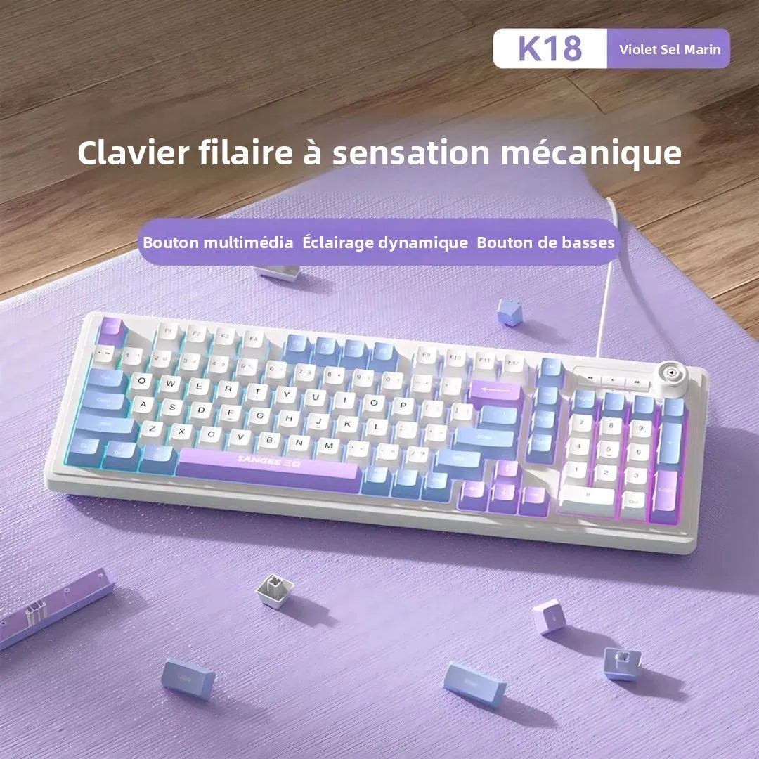 Wired Gaming Keyboard Mechanical Feel with Rotary Knob Three Color Mixed Backlit for PC Desktop Laptop Computer Accessories