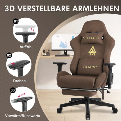 HAPIHAPPY Fashion Gaming Chair Genuine Computer Office Chair with Pocket Spring Cushion Linkage Armrests and Footrest Game Chair