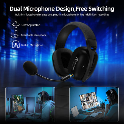 ATTACK SHARK L80PRO 3-IN-1 Gaming Headset can make more stable connection & low-latency,dual microphone design ,40mm