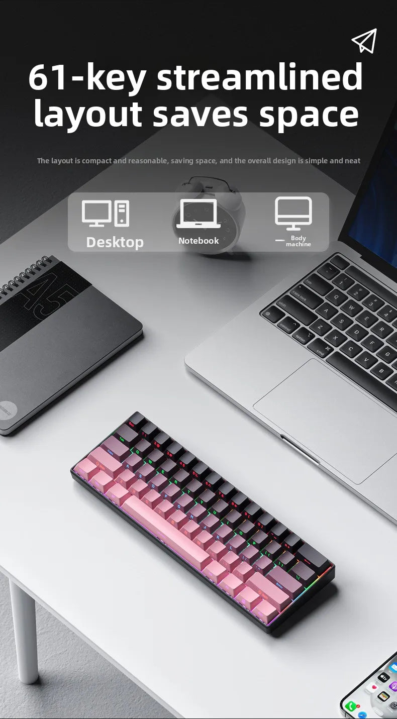 Wireless Gaming Mechanical Keyboard  Bluetooth 60 Percent RGB White Triple Mode Portable Keyboards  key board claviers teclado