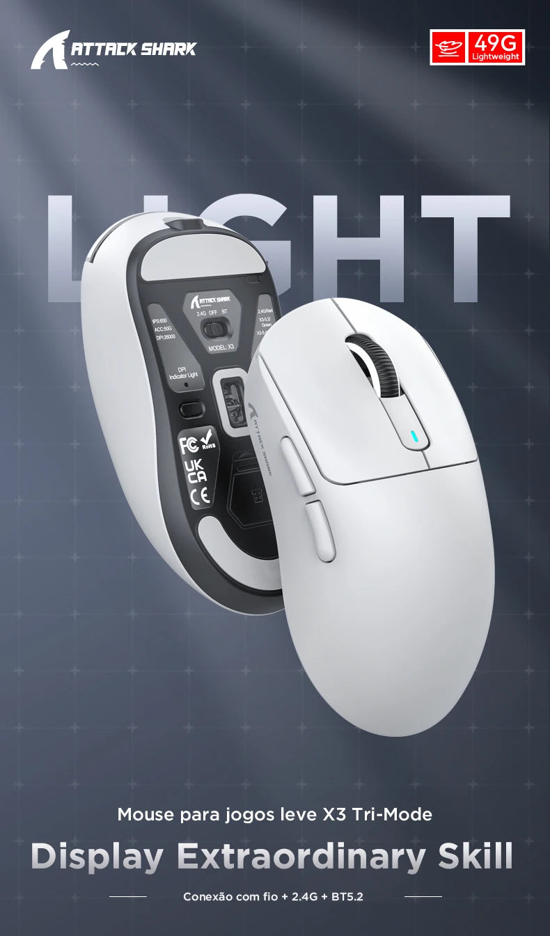 Atack Shark X3 PAW3395 Mouse Lightweight Wireless Gaming Mouse,Tri-Mode  Mouse,26K DPI PAW3395,PC/Laptop/Win/Mac