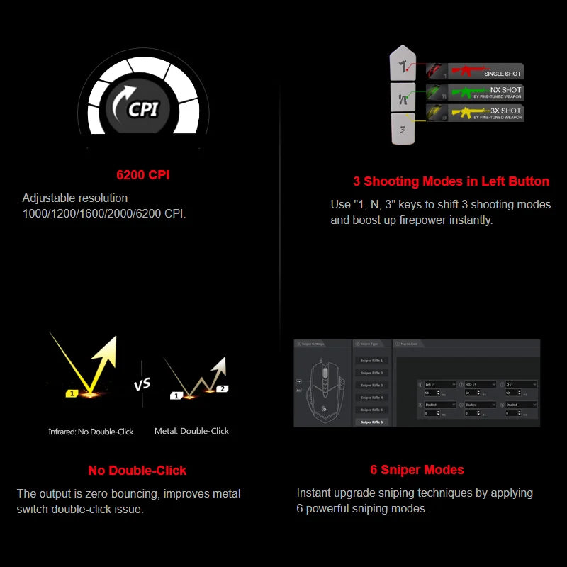 A4Tech Bloody A60 Gaming Mouse,RGB Mouse,Drag Click , 6200 CPI, 8 Macro Keys, X'Glide Metal Boot, 1000 Hz Adjustable
