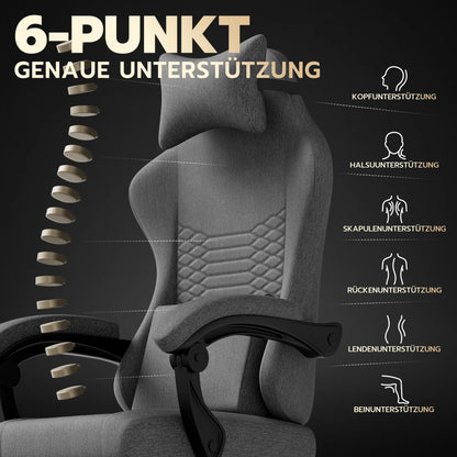 Gaming Chair Fabric Office Chair, Massage Gaming Chair with Headrest, Ergonomic Racing Gaming Seat with Footrest, for Relaxing