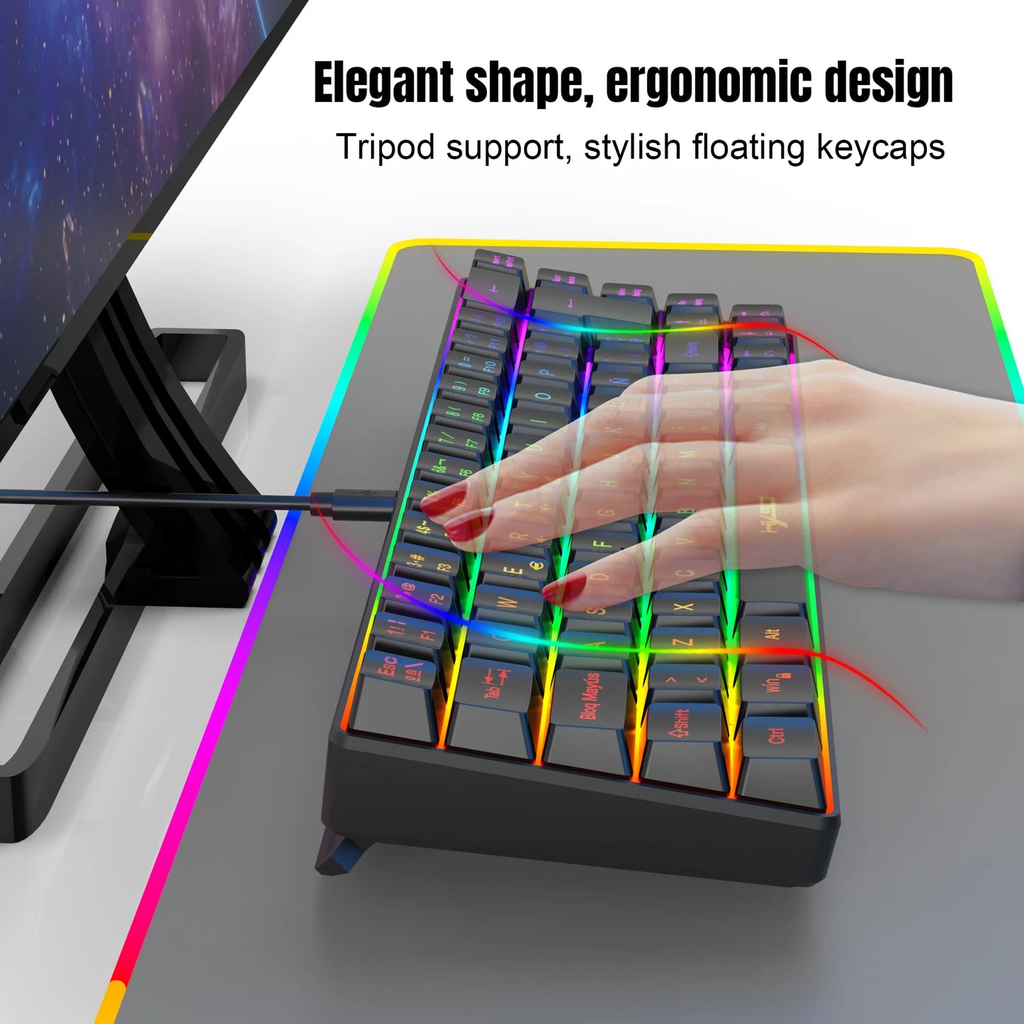 Hot Sale! 69-Key RGB Backlit Wired Gaming Keyboard, 68% Compact Design, A Must-Have Gadget for Office Workers and Gamers
