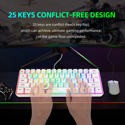 New Mini Gaming keyboard Wired Thin Film Keyboard 61-key Touch RGB Glow Multiple Quick Key Combination Suitable For Gaming Offic