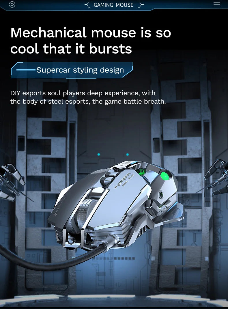 RGB 6400 DPI Magnetic Suction DIY Counterweight Wired Mechanical Mouse for Esports Gaming PC
