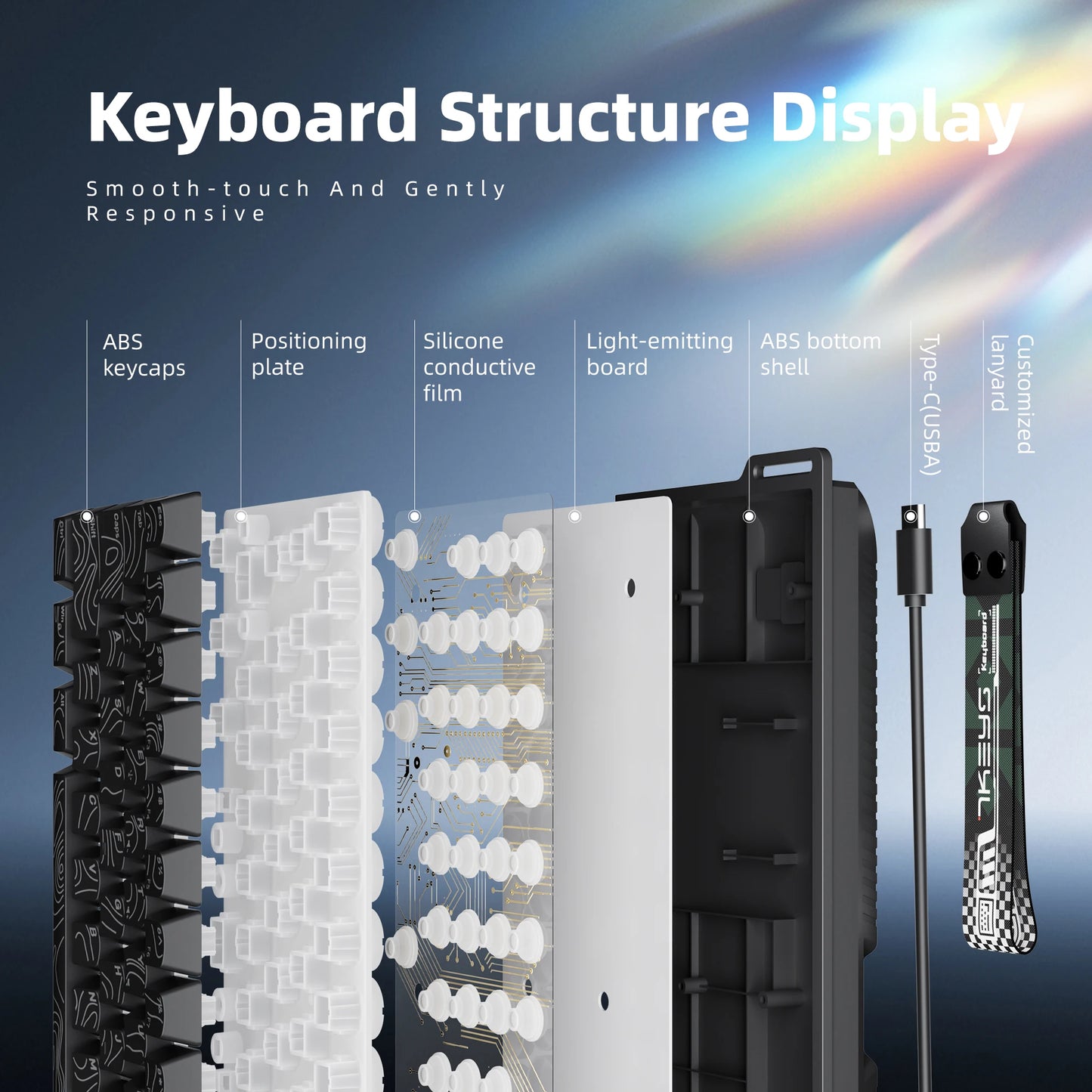60% compact wired keyboard with RGB backlighting and gradient keycaps are suitable for Windows tablets, laptops and gamers.