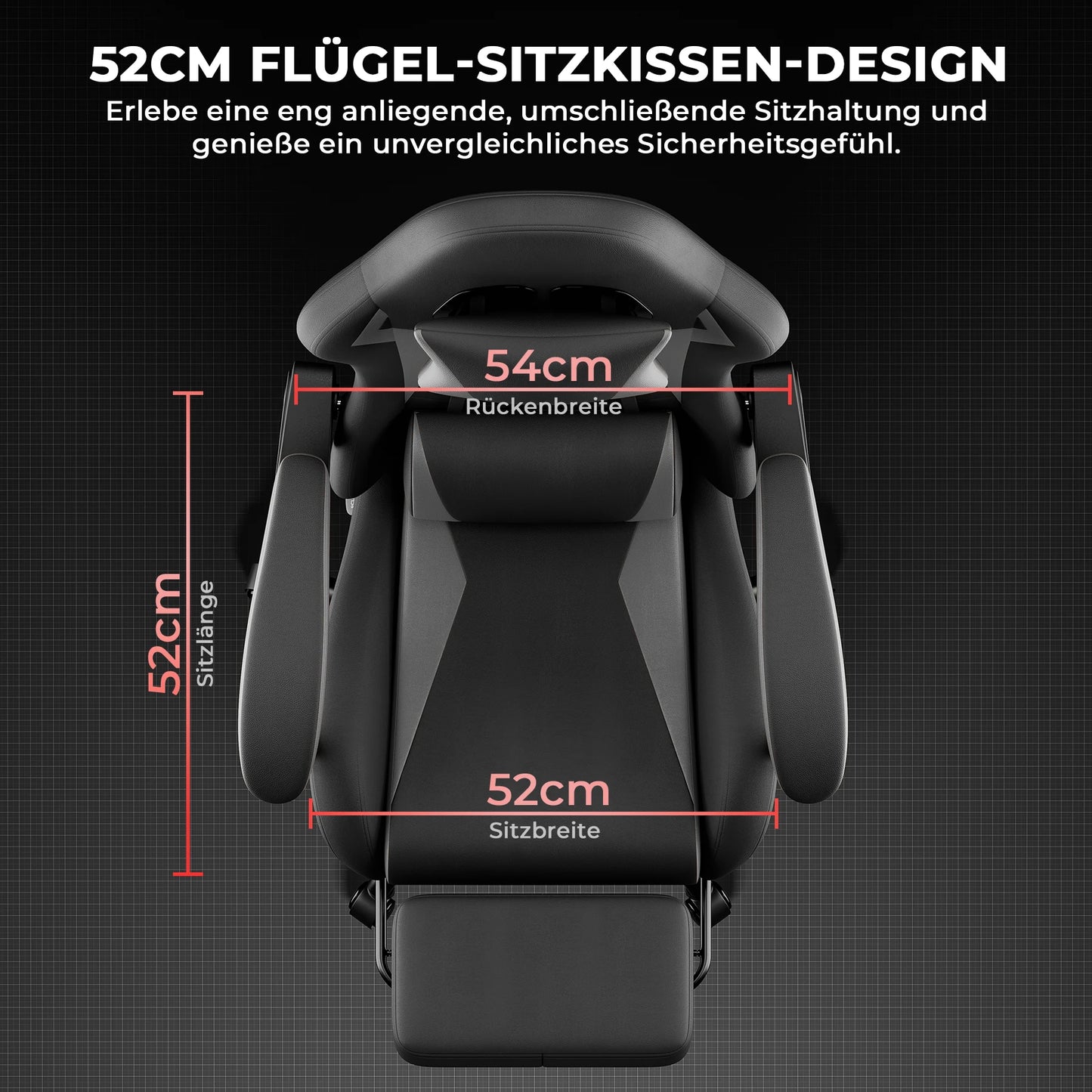 Ergonomic Gaming Chair, Lumbar & Head Pillow, Adjustable Height, Black-Grey