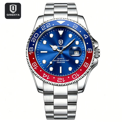 QINGXIYA Montres de luxe à quartz pour homme en acier inoxydable, étanches, avec date luminescente, montre-bracelet pour homme, reloj hombre