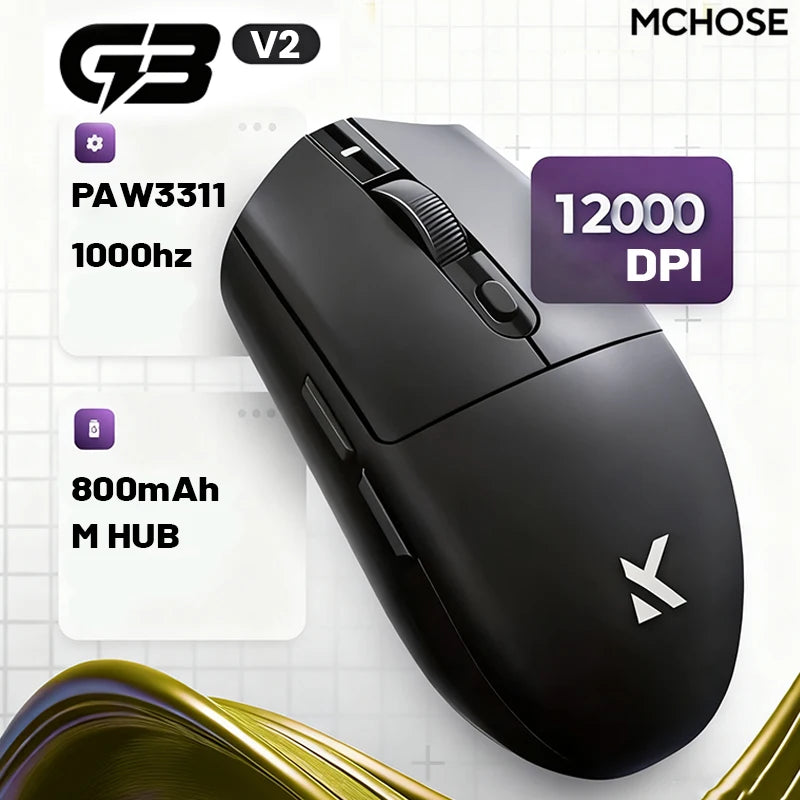 MCHOSE G3 V2 Pro Wireless E-sports Mouse Lightweight Three Mode Bluetooth PAW3395 High Performance 800mAh Game Office 59g Mouse