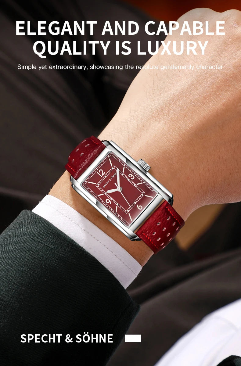Specht & Söhne New fashion 28MM Square Watch For Men VH31 Movt Sports Watches Blue Stainless Steel Sapphire Crystal Waterproof